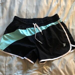 Fila Women's Black and Aqua Athletic Shorts